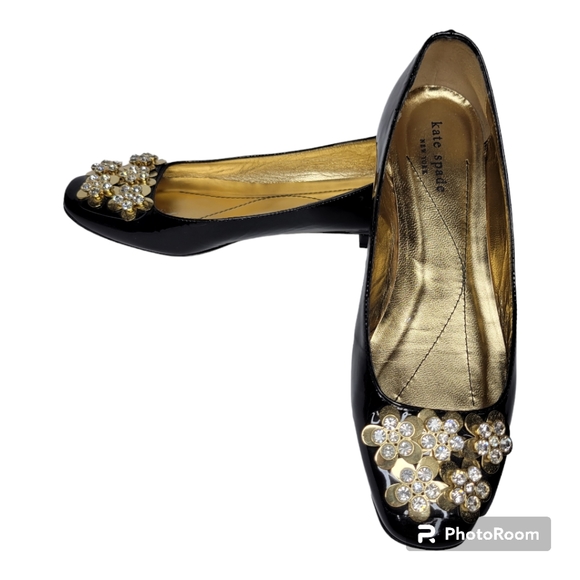 Kate Spade Black Patent Leather Ballet Flats w/Front Crystal Detail Size: 7B - Picture 1 of 5